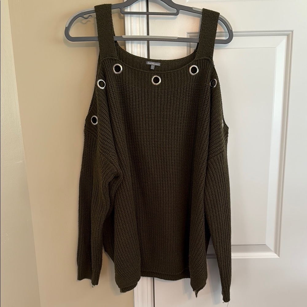 Charlotte Russe Off-Shoulder Sweater in Dark Olive